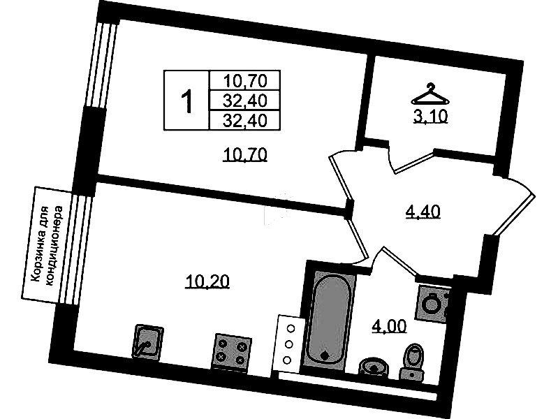 1-комнатная квартира 32.4 м², 5/9 эт., ЖК «Курортный квартал»
